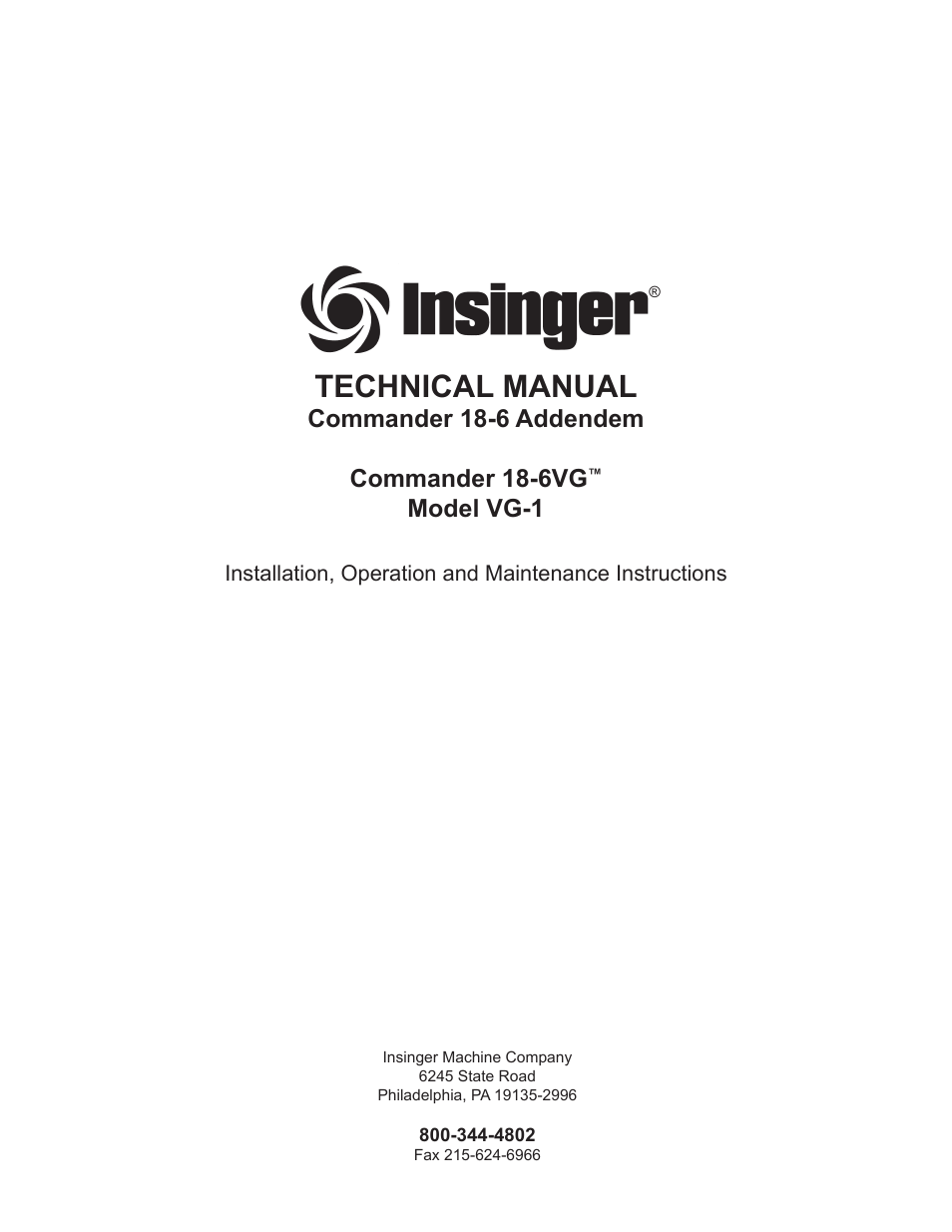 Insinger Commander 18-6VG User Manual | 25 pages