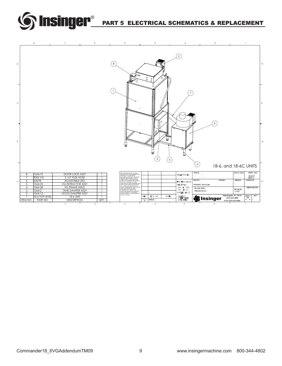 Part 5 electrical schematics & replacement, Insinger, 6, and 18-6c units | Insinger Commander 18-6VG User Manual | Page 11 / 25