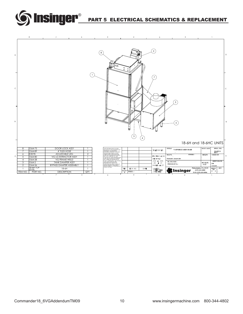 Part 5 electrical schematics & replacement, Insinger, 6h and 18-6hc units | Insinger Commander 18-6VG User Manual | Page 12 / 25