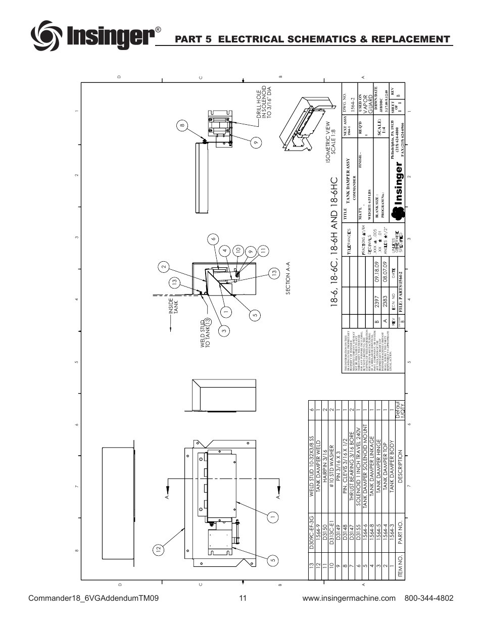 Insinger, Part 5 electrical schematics & replacement | Insinger Commander 18-6VG User Manual | Page 13 / 25