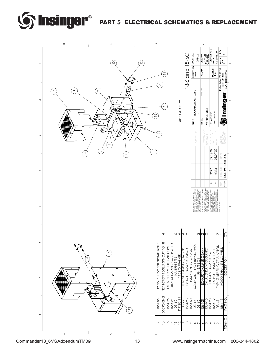 Insinger, Part 5 electrical schematics & replacement, 6 and 18-6c | Insinger Commander 18-6VG User Manual | Page 15 / 25