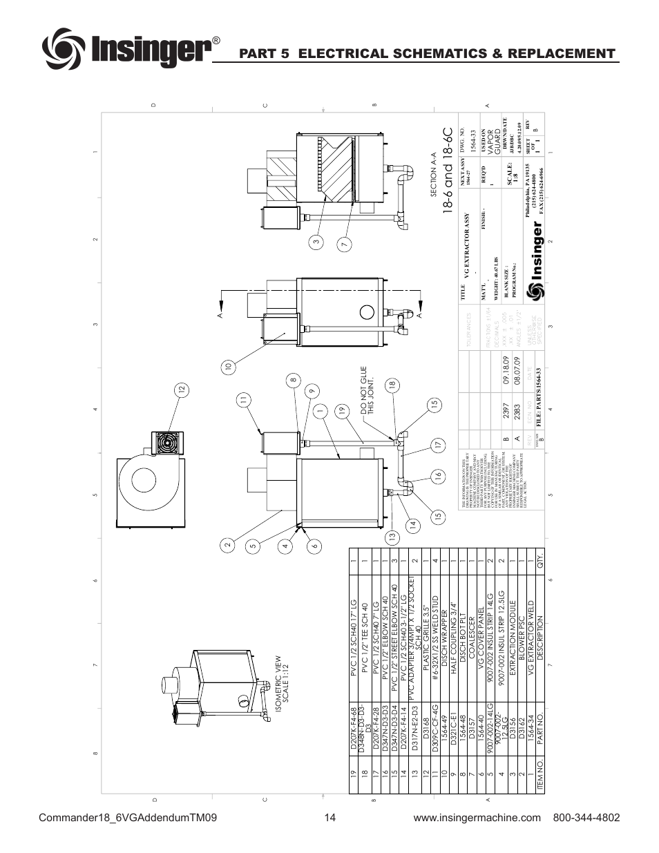 Insinger, Part 5 electrical schematics & replacement, 6 and 18-6c | Insinger Commander 18-6VG User Manual | Page 16 / 25