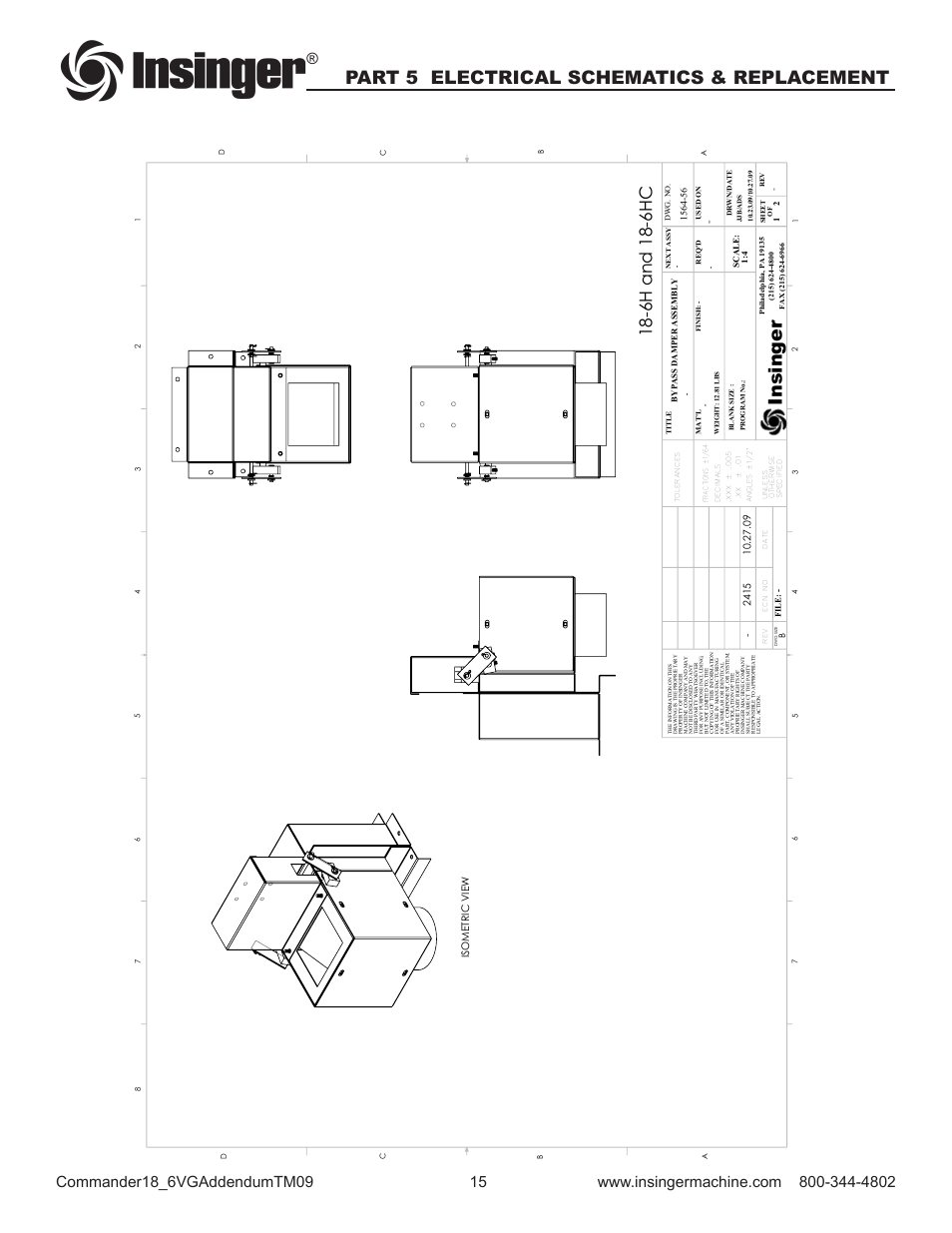 Insinger, Part 5 electrical schematics & replacement, 6h and 18-6hc | Insinger Commander 18-6VG User Manual | Page 17 / 25