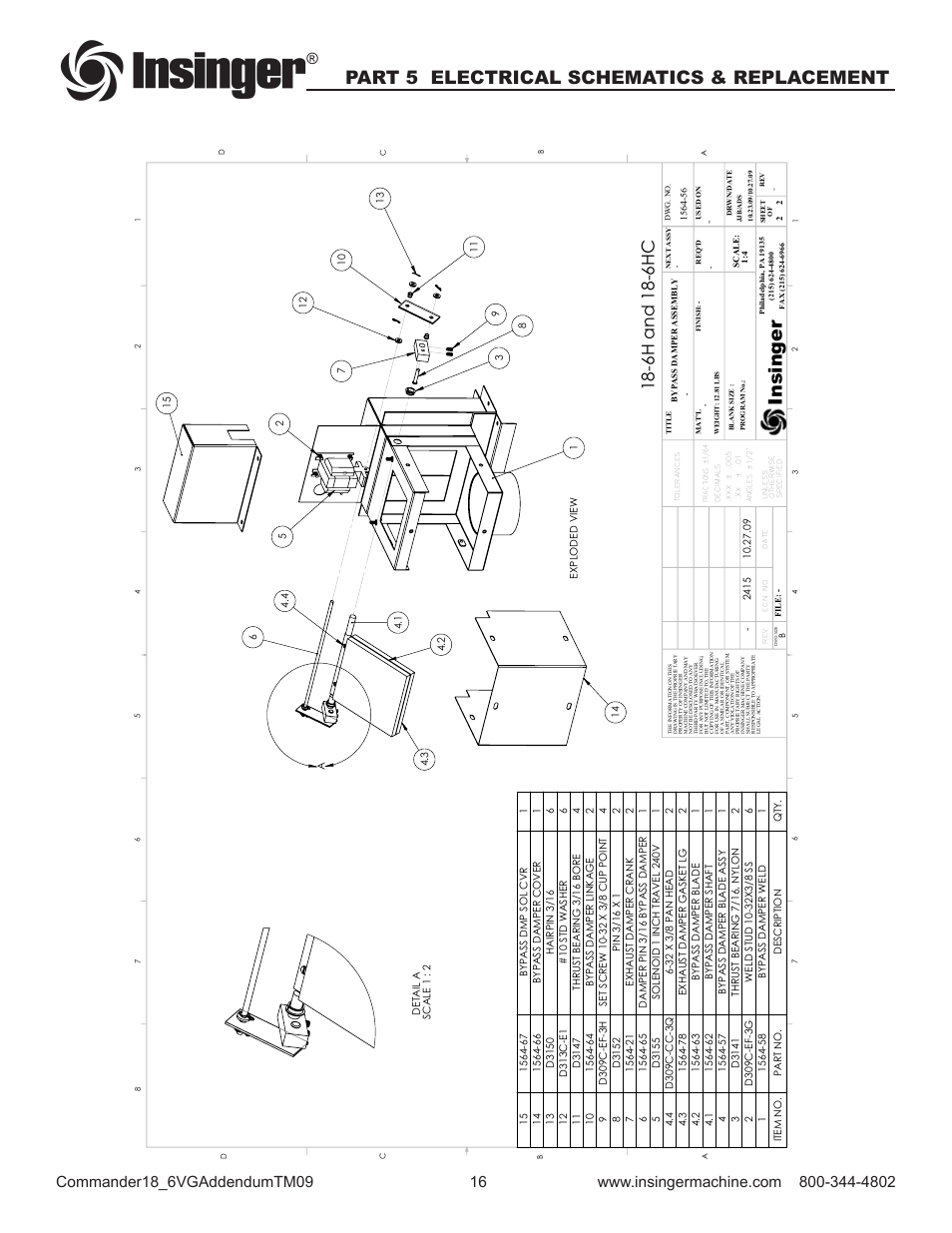 Insinger, Part 5 electrical schematics & replacement, 6h and 18-6hc | Insinger Commander 18-6VG User Manual | Page 18 / 25