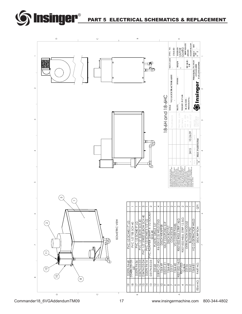 Insinger, Part 5 electrical schematics & replacement, 6h and 18-6hc | Insinger Commander 18-6VG User Manual | Page 19 / 25