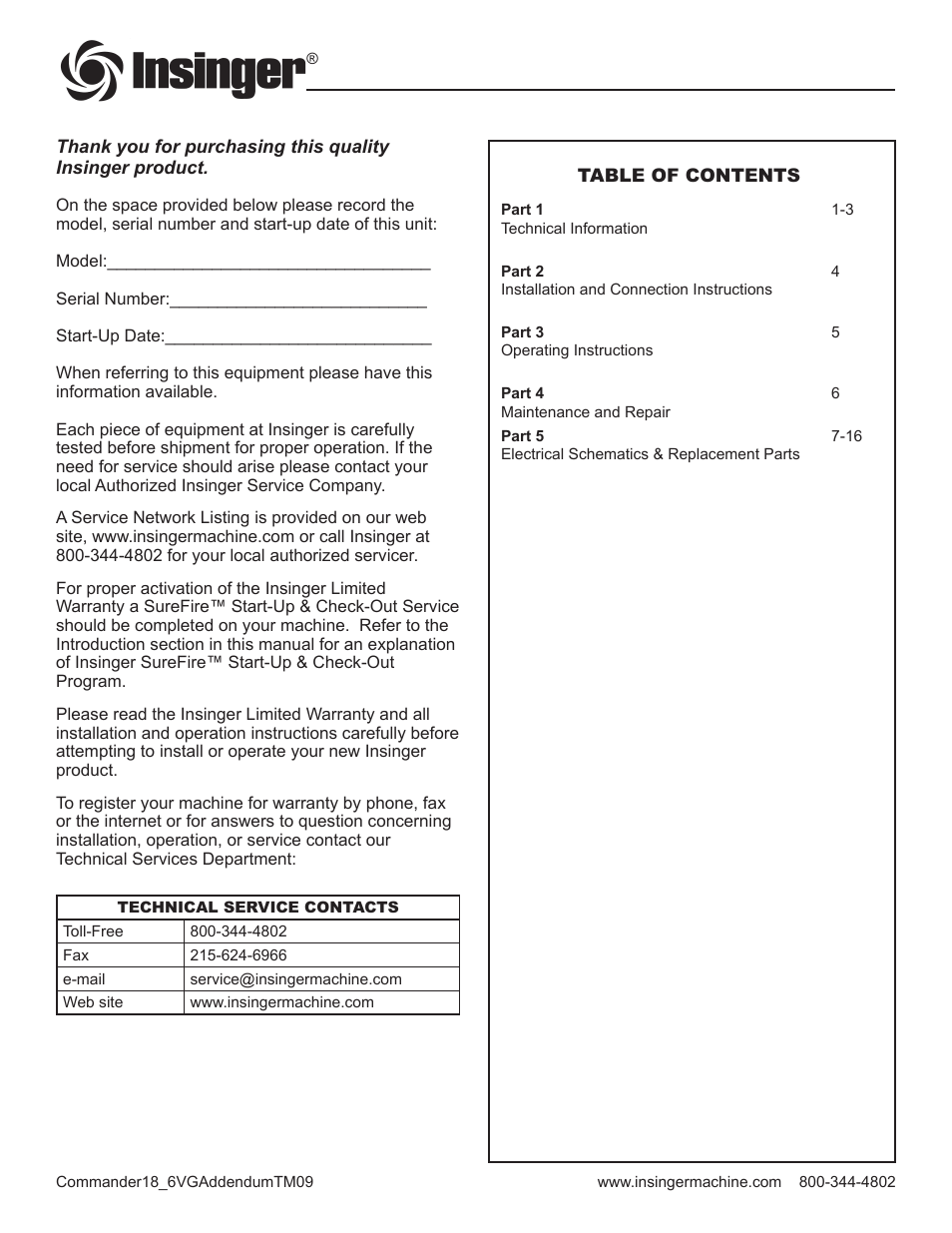 Insinger Commander 18-6VG User Manual | Page 2 / 25