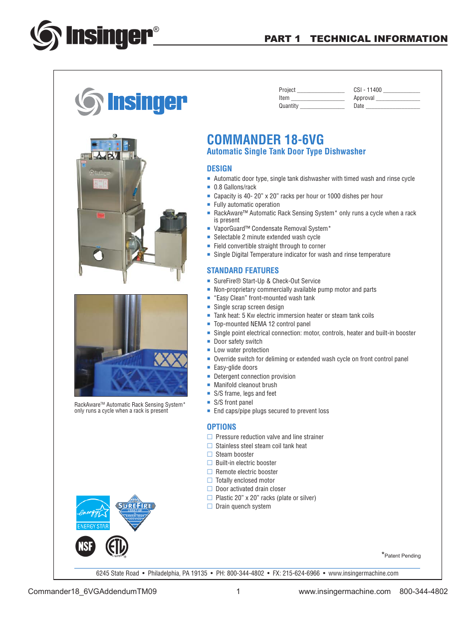 Commander 18-6vg, Part 1 technical information | Insinger Commander 18-6VG User Manual | Page 3 / 25