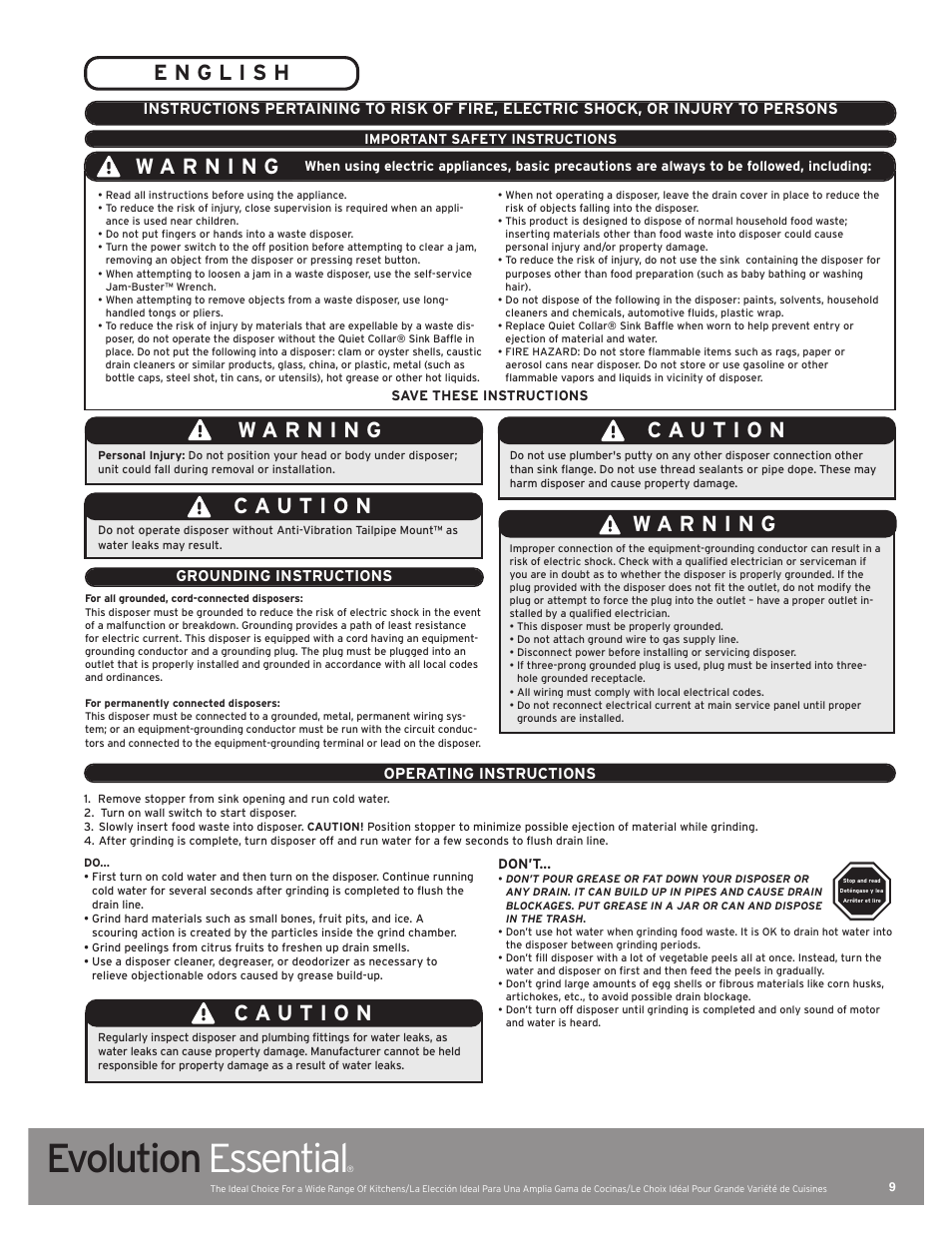 Evolution essential | InSinkErator Evolution Essential User Manual | Page 9 / 14