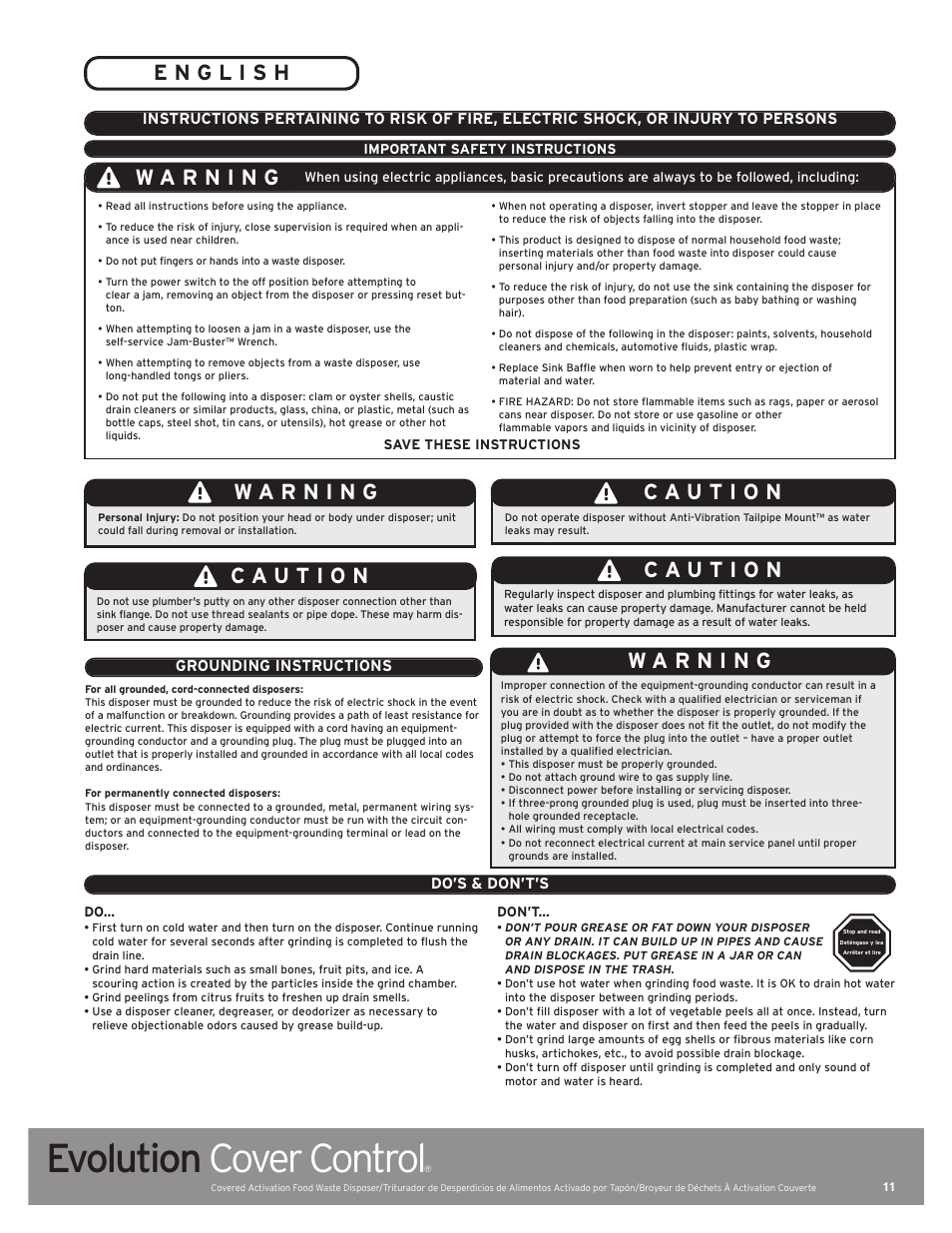 Evolution cover control | InSinkErator Evolution Cover Control User Manual | Page 11 / 16