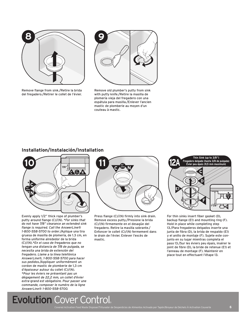 Evolution cover control, Installation/instalación/installation | InSinkErator Evolution Cover Control User Manual | Page 6 / 16