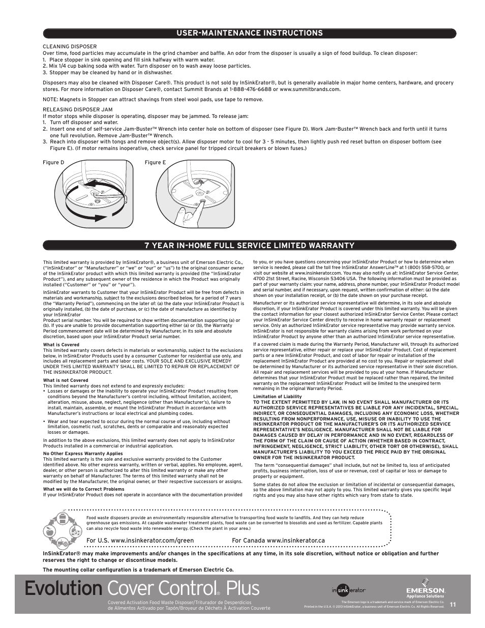 Evolution cover control, Plus | InSinkErator Evolution Cover Control Plus User Manual | Page 11 / 16