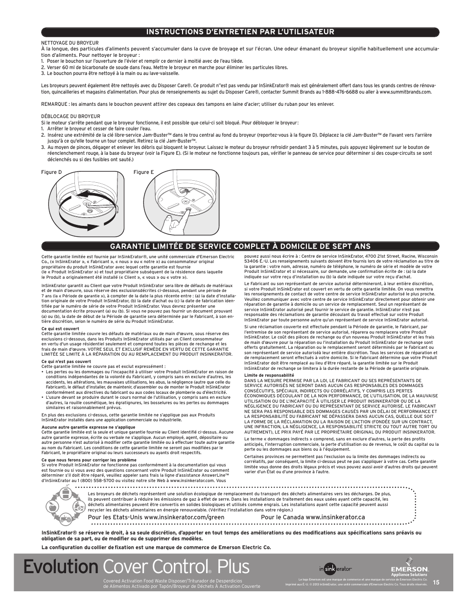 Evolution cover control, Plus | InSinkErator Evolution Cover Control Plus User Manual | Page 15 / 16