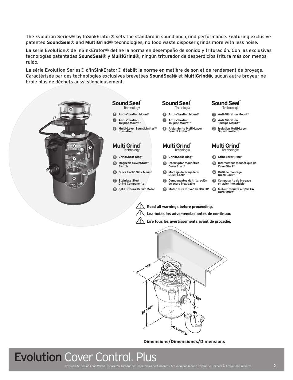 Evolution cover control, Plus, Sound seal | Multi grind, Update image | InSinkErator Evolution Cover Control Plus User Manual | Page 2 / 16