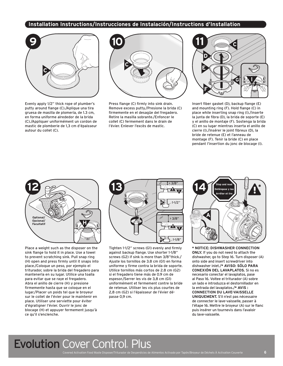 Evolution cover control, Plus, Ce d f | InSinkErator Evolution Cover Control Plus User Manual | Page 6 / 16