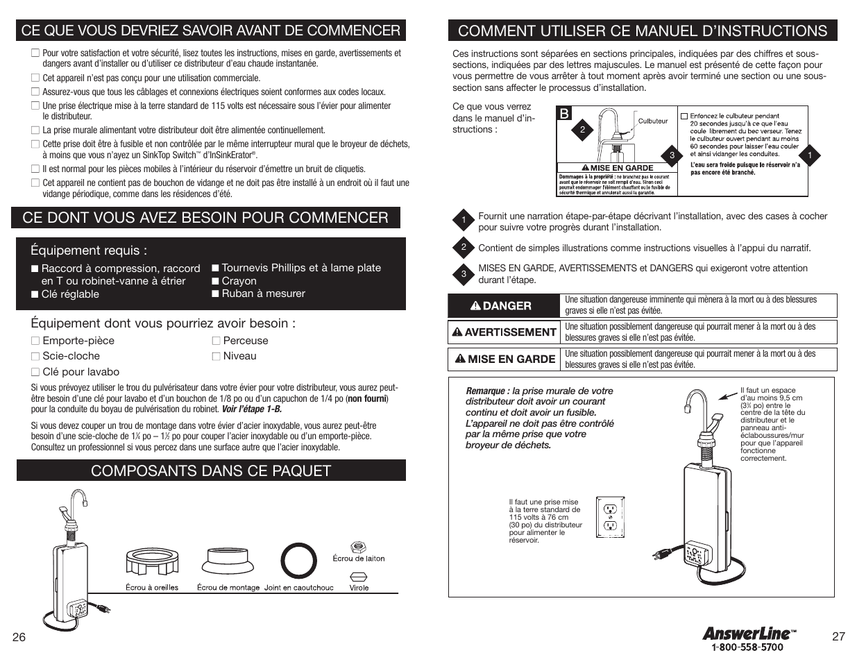 Comment utiliser ce manuel d’instructions, Ce que vous devriez savoir avant de commencer, Ce dont vous avez besoin pour commencer | Composants dans ce paquet | InSinkErator Hot1 User Manual | Page 14 / 18