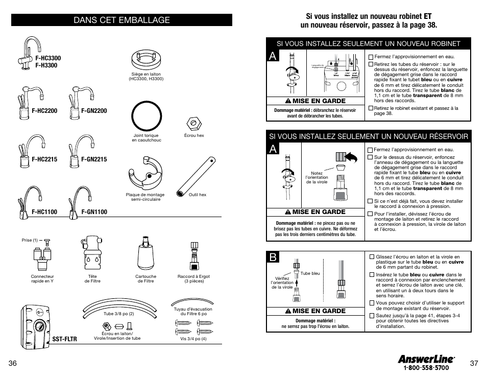 Dans cet emballage, Blue tube, Si vous installez seulement un nouveau réservoir | InSinkErator SST-FLTR Tank and Fliter System User Manual | Page 19 / 25
