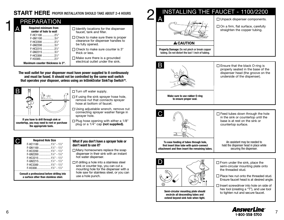 Ba c d, Preparation start here, Wing nut fiber washer | InSinkErator SST-FLTR Tank and Fliter System User Manual | Page 4 / 25