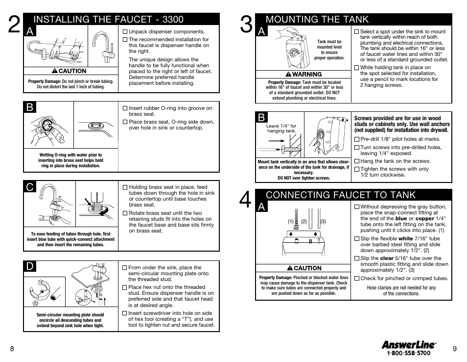 Ba c d, Mounting the tank connecting faucet to tank, Installing the faucet - 3300 | InSinkErator SST-FLTR Tank and Fliter System User Manual | Page 5 / 25