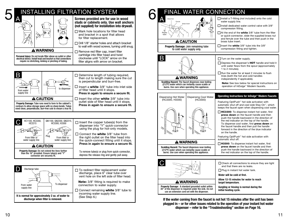 Final water connection, Installing filtration system | InSinkErator SST-FLTR Tank and Fliter System User Manual | Page 6 / 25