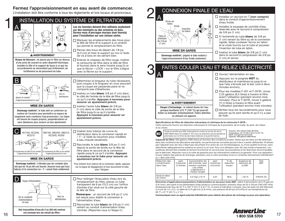 Installation du système de filtration | InSinkErator F-201 Filtration System User Manual | Page 9 / 10