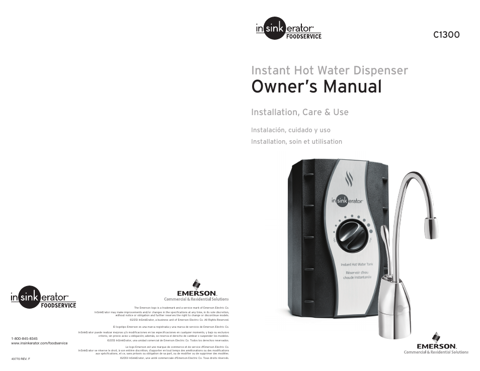 InSinkErator C1300 User Manual | 20 pages