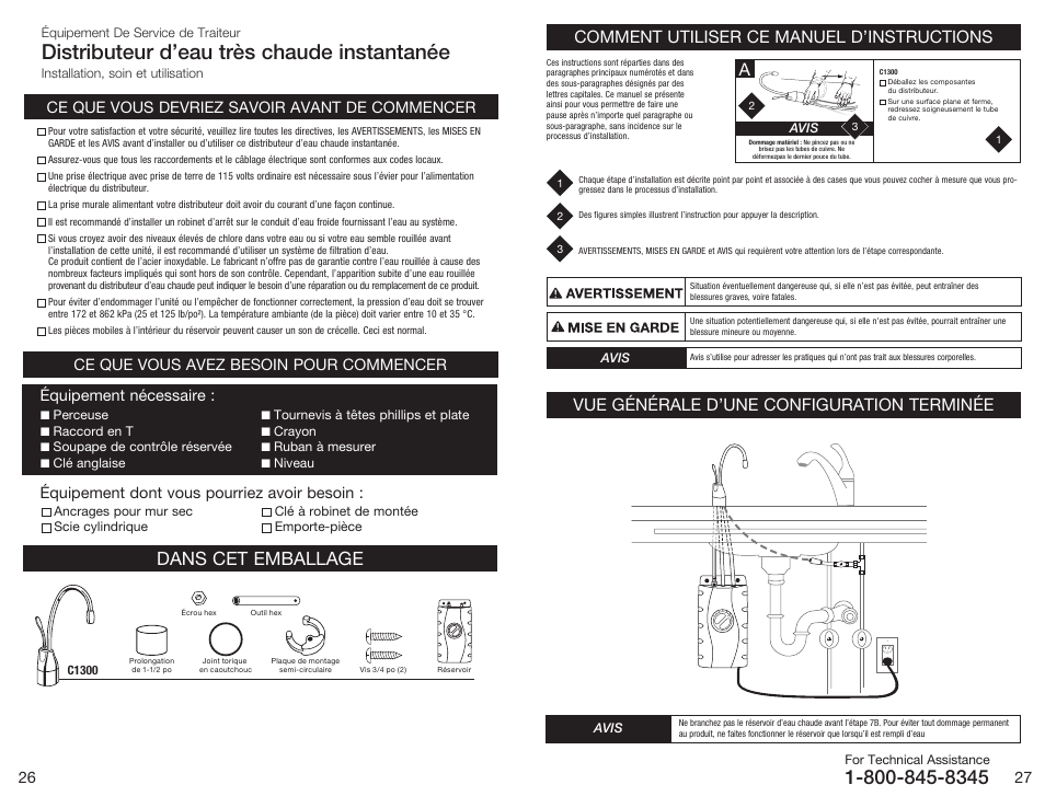 Distributeur d’eau très chaude instantanée, Dans cet emballage, Ce que vous avez besoin pour commencer | Ce que vous devriez savoir avant de commencer | InSinkErator C1300 User Manual | Page 14 / 20