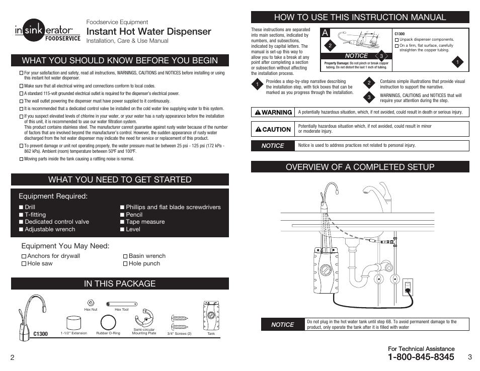 Instant hot water dispenser, What you should know before you begin, 3equipment you may need | Equipment required | InSinkErator C1300 User Manual | Page 2 / 20