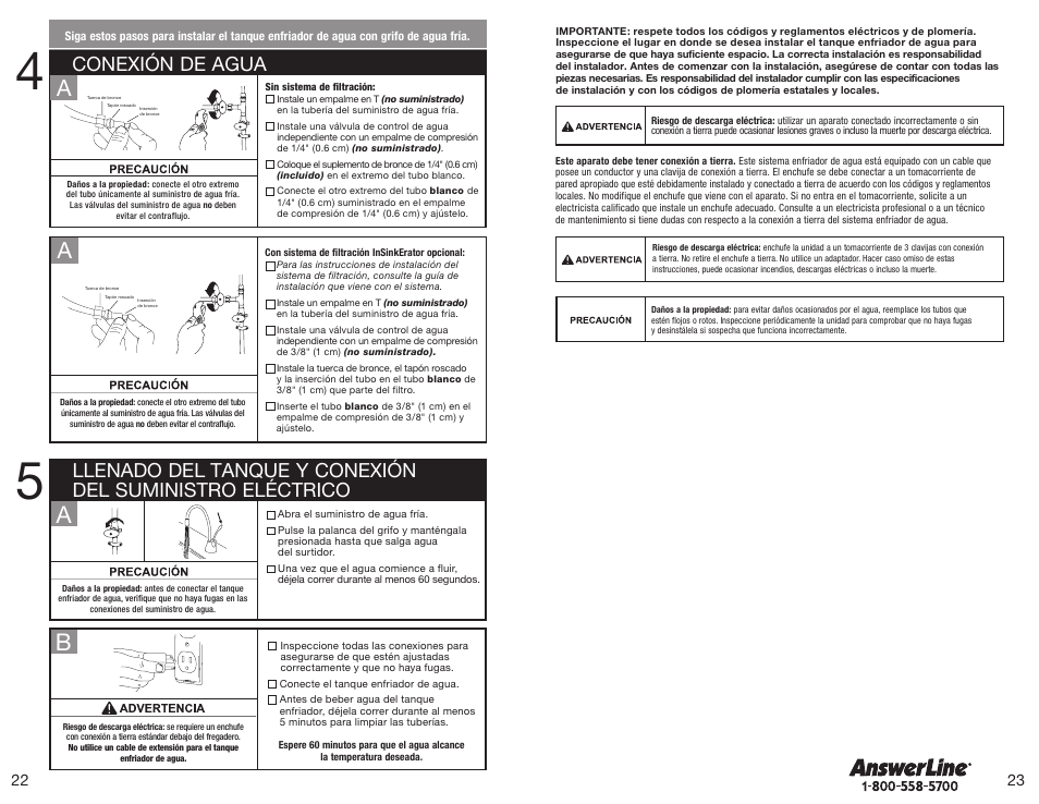Conexión de agua | InSinkErator F-C1100 Cold Only Faucet User Manual | Page 12 / 20