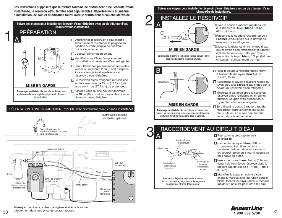 Raccordement au circuit d’eau, Installez le réservoir, Préparation | InSinkErator F-C1100 Cold Only Faucet User Manual | Page 16 / 20
