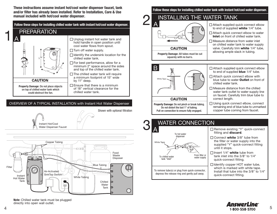 Water connection, Installing the water tank, Preparation | InSinkErator F-C1100 Cold Only Faucet User Manual | Page 3 / 20