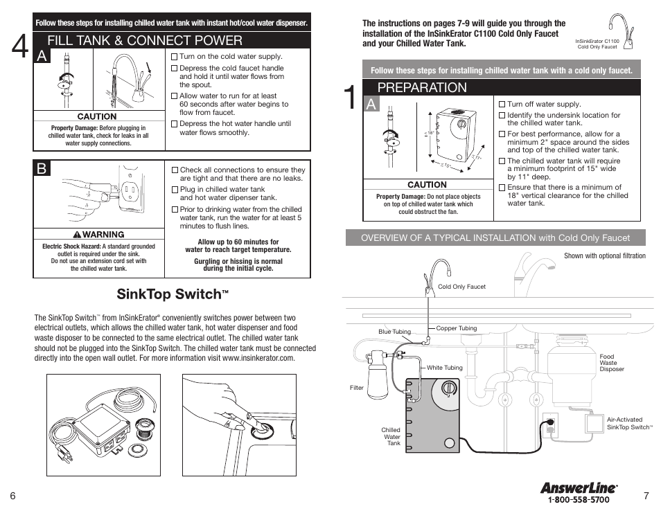 Preparation, Fill tank & connect power | InSinkErator F-C1100 Cold Only Faucet User Manual | Page 4 / 20