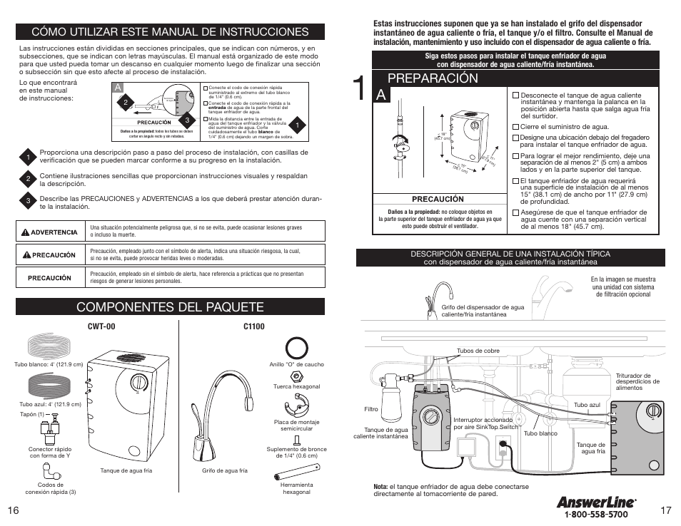 Componentes del paquete, Preparación, Cómo utilizar este manual de instrucciones | InSinkErator F-C1100 Cold Only Faucet User Manual | Page 9 / 20