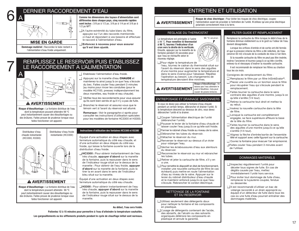 Entretien et utilisation | InSinkErator HC3300 User Manual | Page 17 / 80