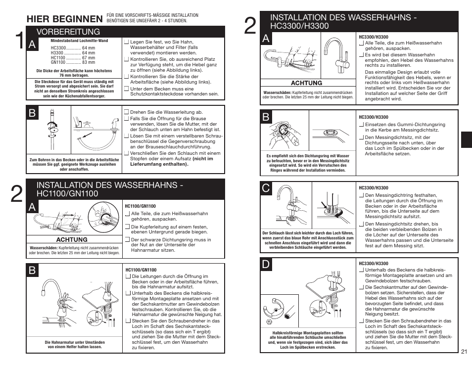 Hier beginnen | InSinkErator HC3300 User Manual | Page 21 / 80