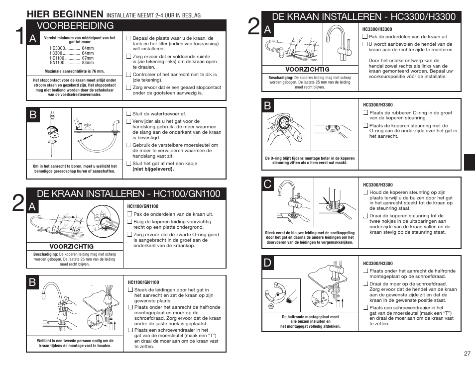 Voorbereiding hier beginnen | InSinkErator HC3300 User Manual | Page 27 / 80