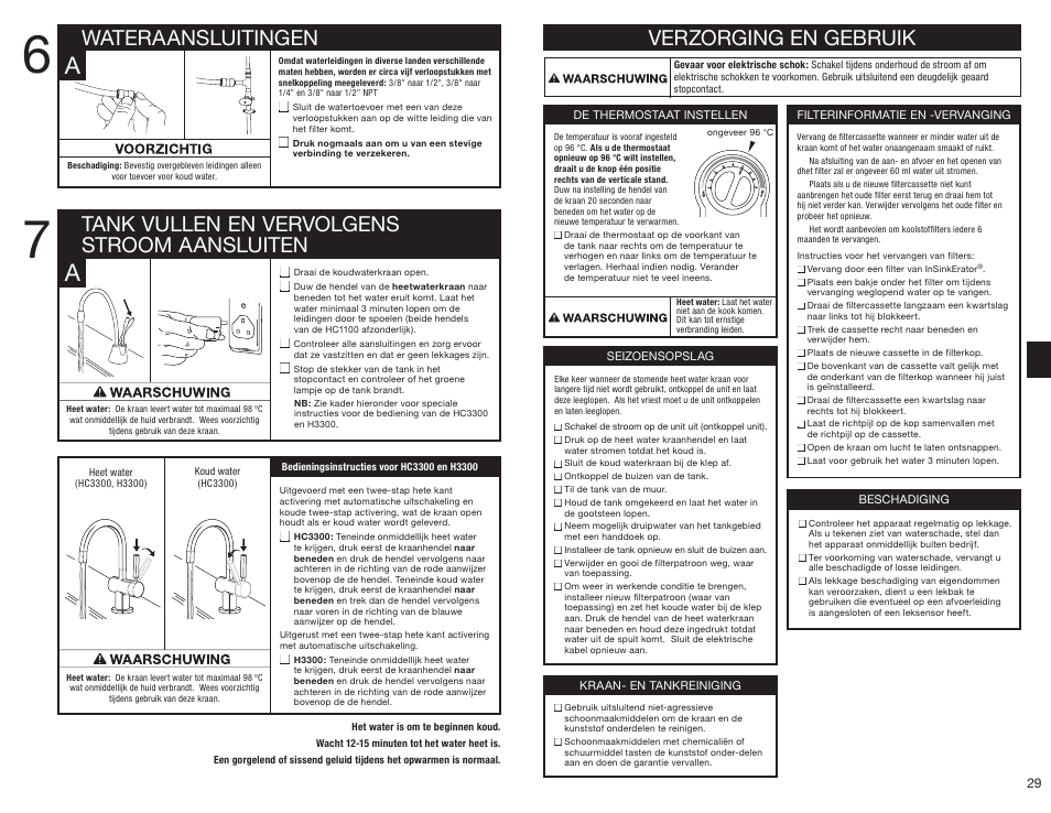 Verzorging en gebruik | InSinkErator HC3300 User Manual | Page 29 / 80