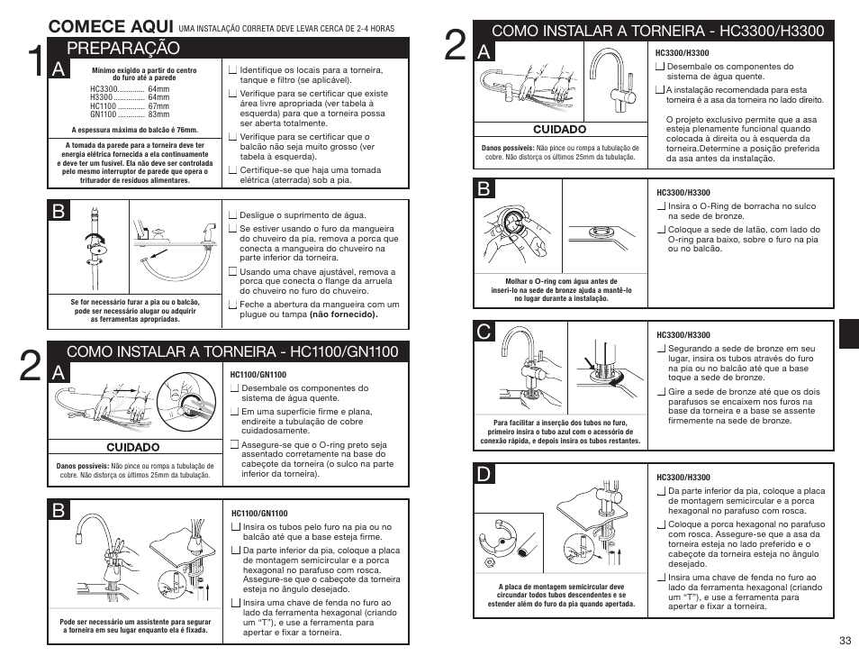 Preparação comece aqui | InSinkErator HC3300 User Manual | Page 33 / 80