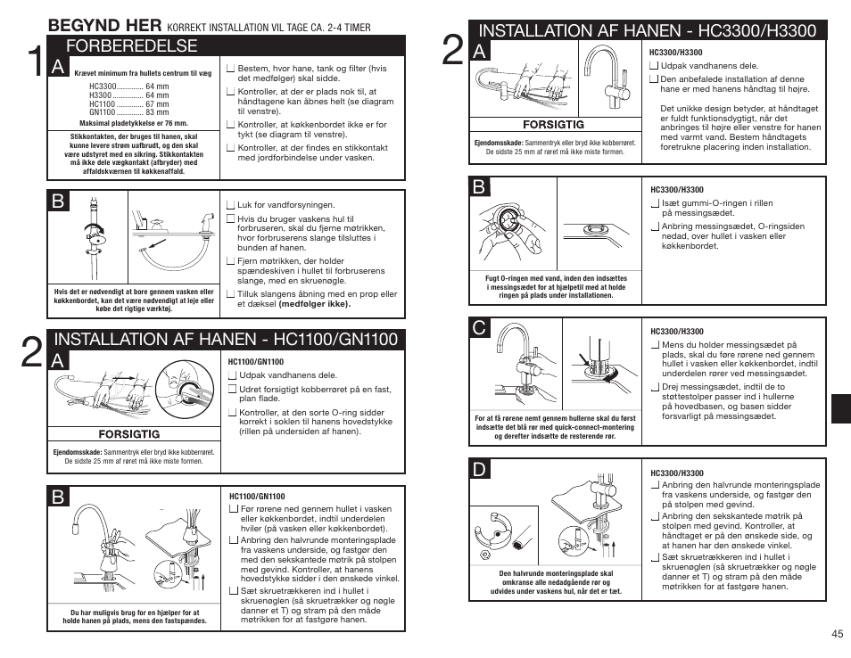 Bc d, Forberedelse begynd her | InSinkErator HC3300 User Manual | Page 45 / 80