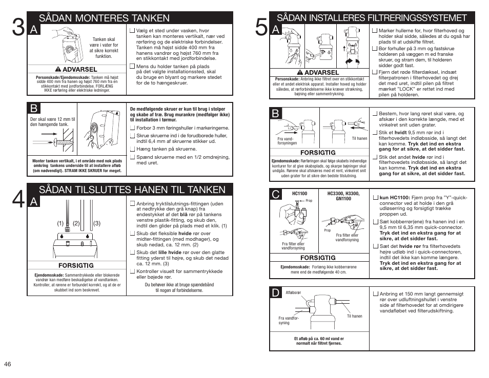Ba a, Sådan installeres filtreringssystemet | InSinkErator HC3300 User Manual | Page 46 / 80