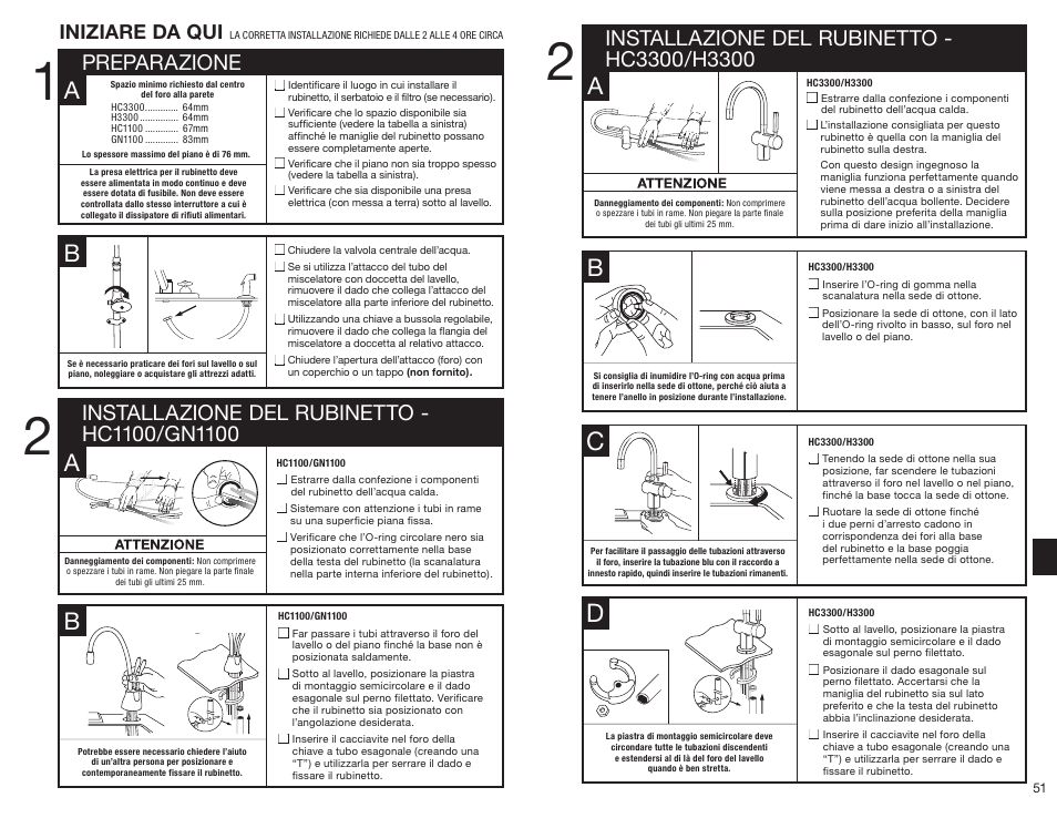 Preparazione, Iniziare da qui | InSinkErator HC3300 User Manual | Page 51 / 80