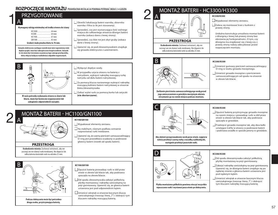 Przygotowanie, Rozpoczęcie montażu | InSinkErator HC3300 User Manual | Page 57 / 80