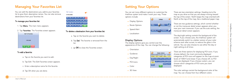 Managing your favorites list, Setting your options | Intellinav 1 User Manual | Page 13 / 26