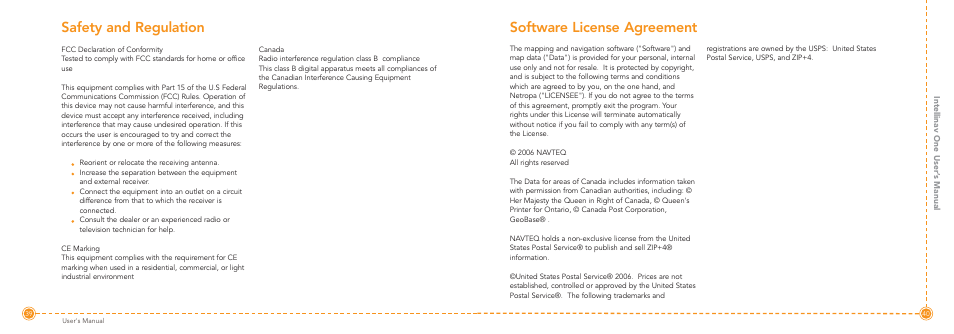 Safety and regulation, Software license agreement | Intellinav 1 User Manual | Page 21 / 26