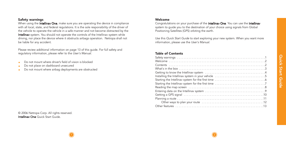 Quick start guide | Intellinav 1 Quick Start User Manual | Page 2 / 8