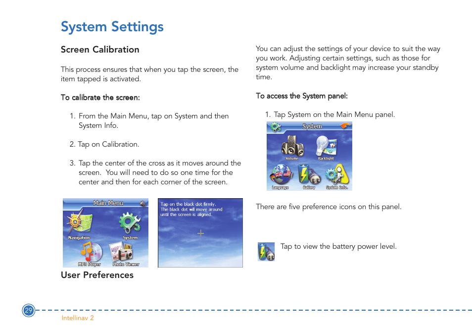 System settings | Intellinav 2 User Manual | Page 31 / 52