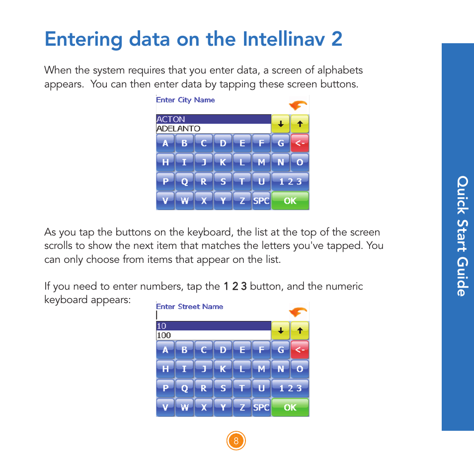 Entering data on the intellinav 2 | Intellinav 2 Quick Start User Manual | Page 10 / 16