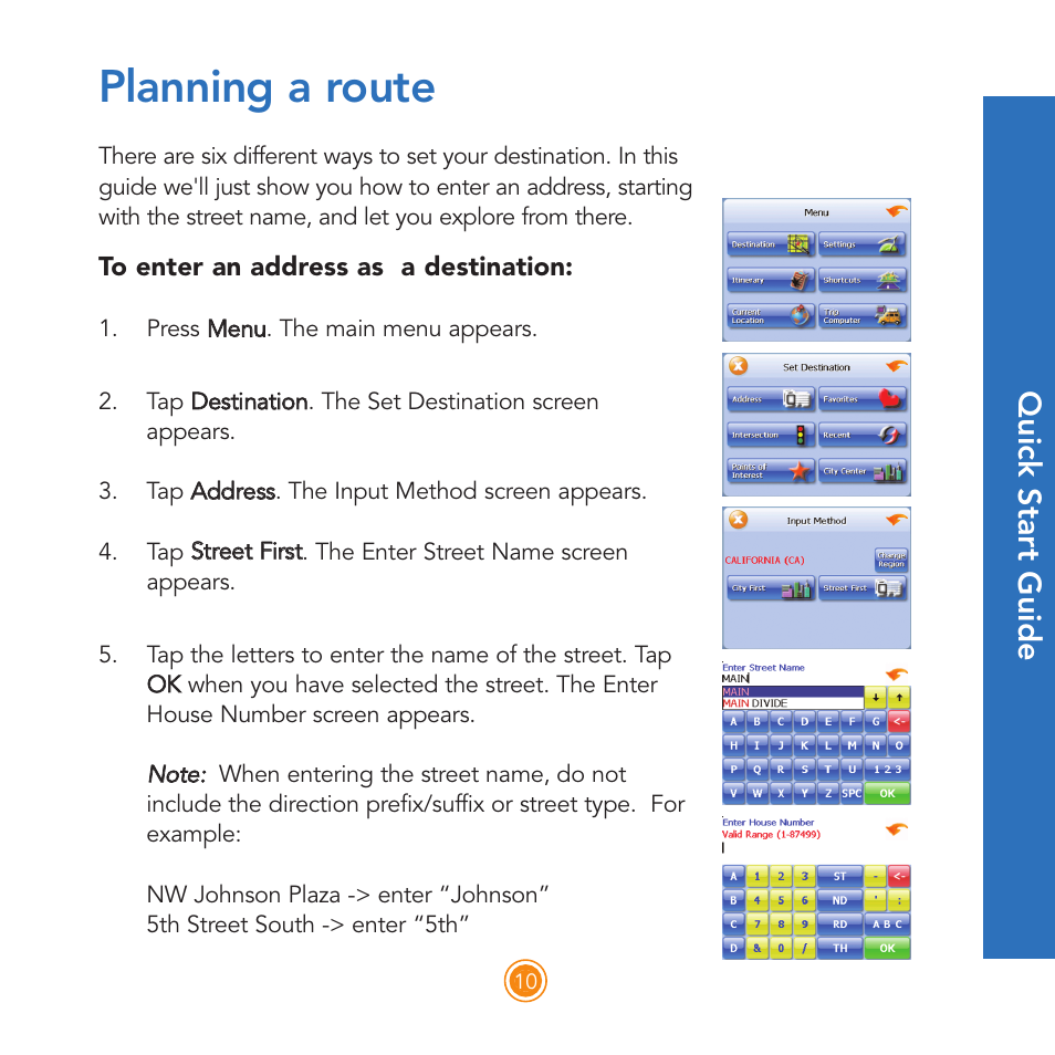 Planning a route, Qu ic k s ta rt g u id e | Intellinav 2 Quick Start User Manual | Page 12 / 16