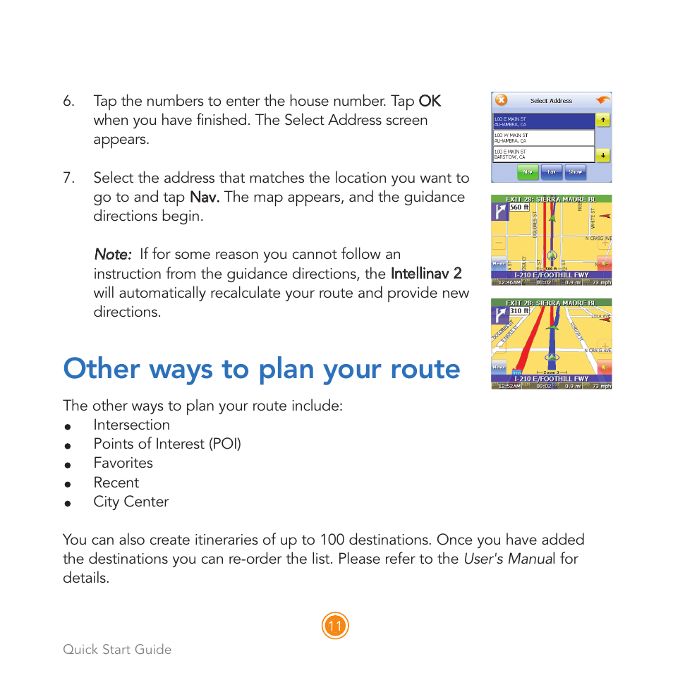 Other ways to plan your route | Intellinav 2 Quick Start User Manual | Page 13 / 16