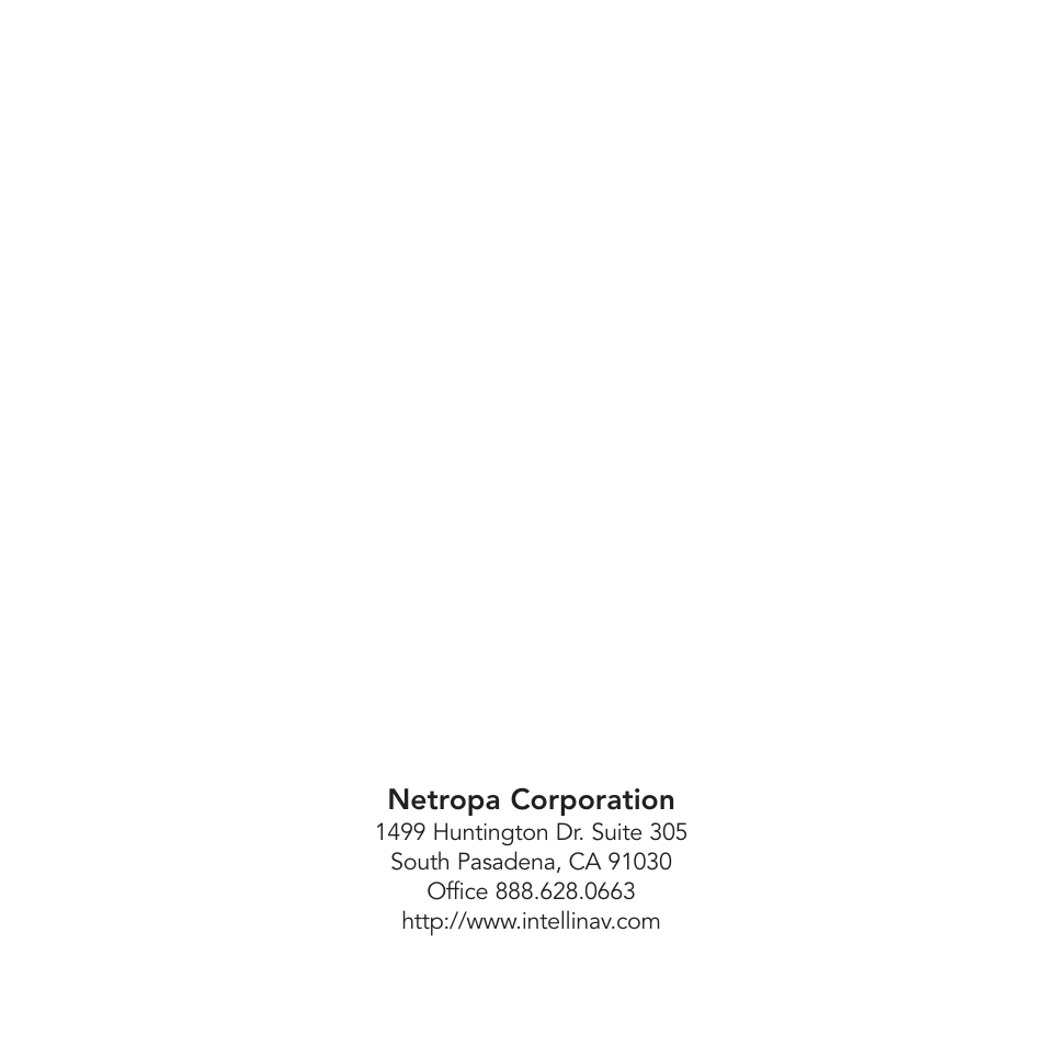 Netropa corporation | Intellinav 2 Quick Start User Manual | Page 16 / 16