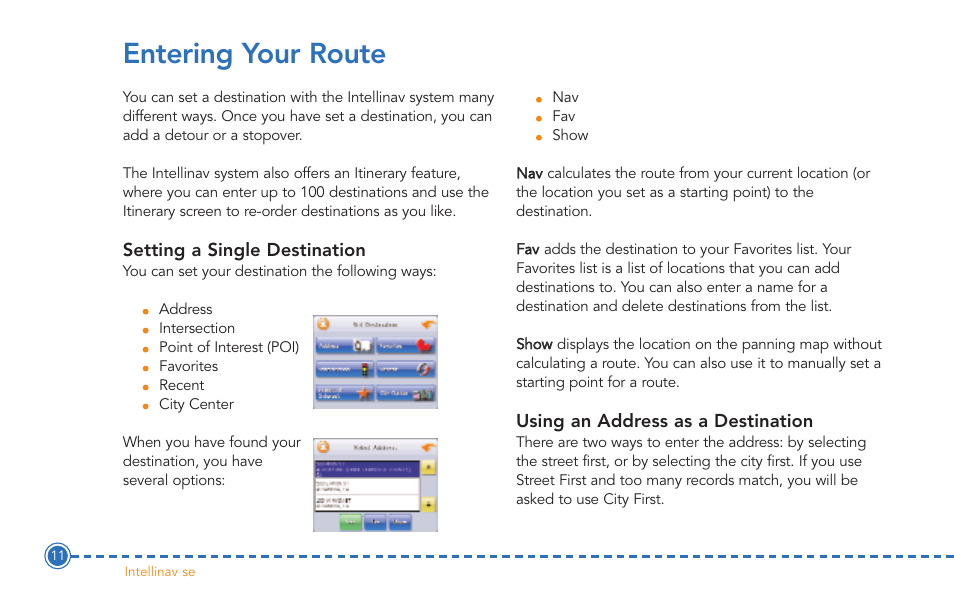 Entering your route | Intellinav SE User Manual | Page 13 / 60
